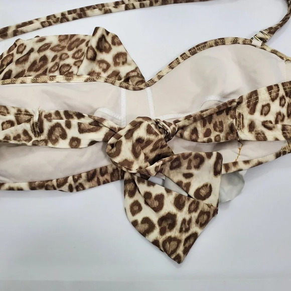 Antonio Melani Women's Beige Tan Animal Print Halter Neck Bandeau Bikini Size L - Picture 4 of 5